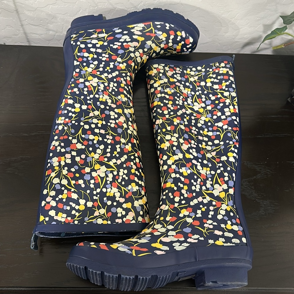 Anthropologie Colloquial Rain Boots Pop Potpourri  Blue Motif Floral print Sz 6 - Picture 13 of 14